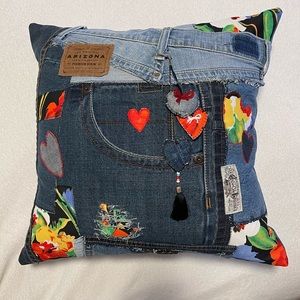 Denim boro patchwork decorative pillowcase.  Denim patchwork pillowcase